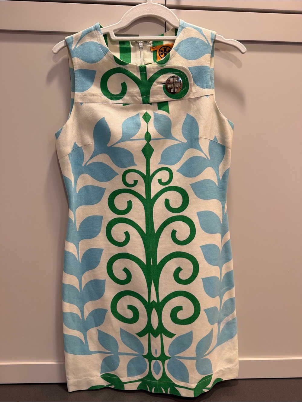 Tory Burch Green & Light Blue Floral A-Line Dress